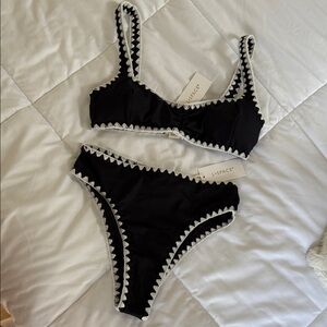 BRAND NEW LSpace Black Bikini Set with White Trim